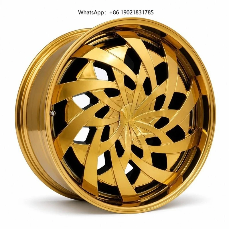 JZ Custom 2/3 Piece Luxury 20-30 Inch Full Gold Alloy Wheel Rims Custom Intertwined Vortex Design Forged Aluminum Wheels