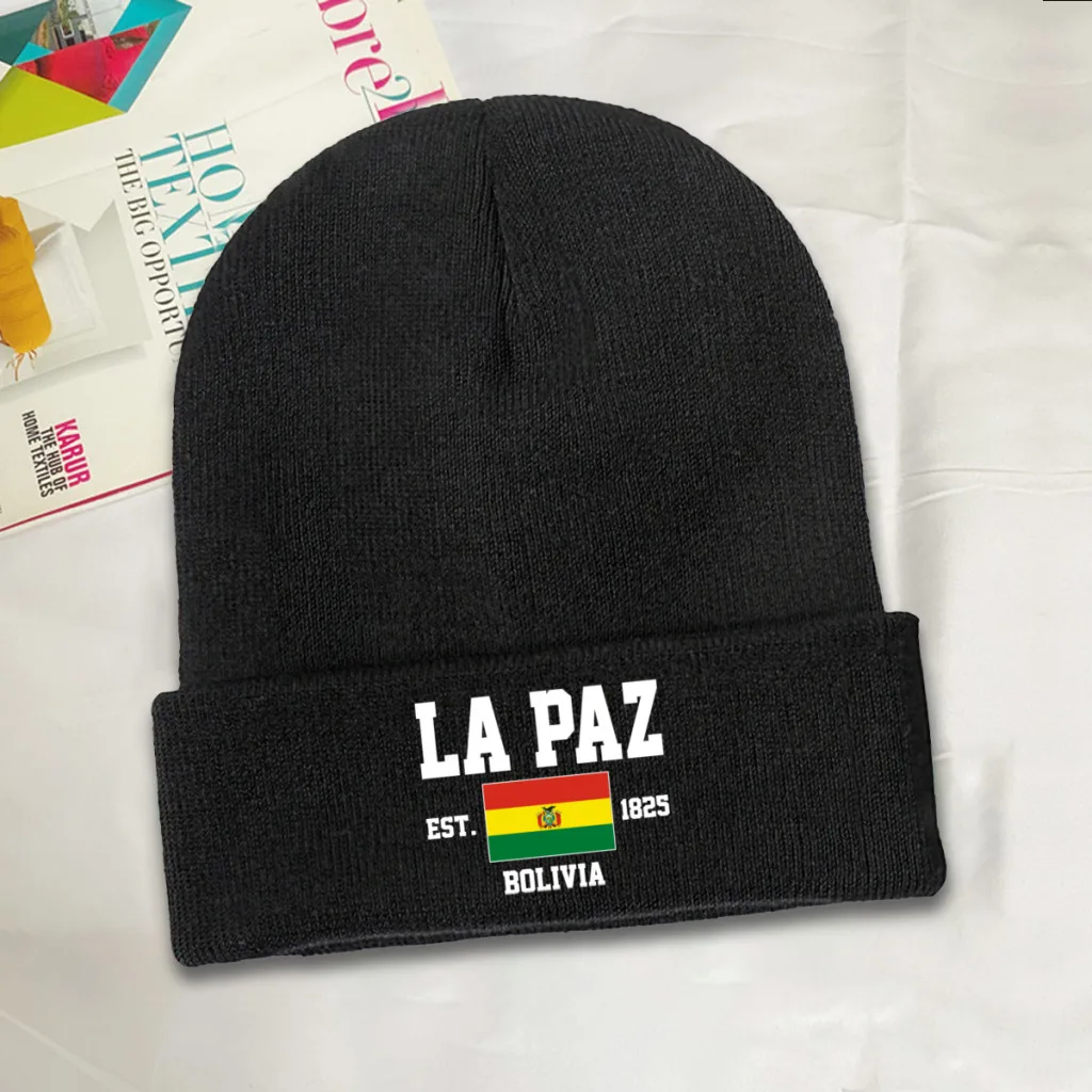 Bolivia EST.1825 La Paz Capital Men Women Unisex Knitted Hat Winter Autumn Print Beanie Cap Warm Bonnet