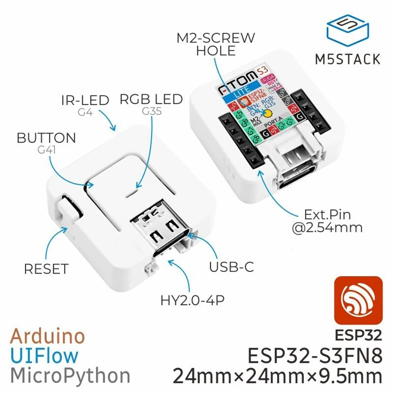 Imagem -02 - Controlador Programável com Função de Download Usb Aplicação Iot Incorporado Toolkit Portátil M5stack Atoms3 Lite Esp32-s3