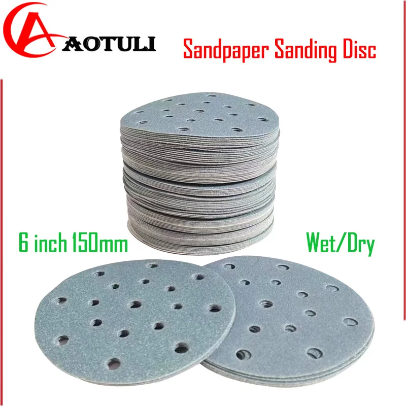 Sandpaper Grinding Disc for FESTOOL/MIRKA/3M ect Sander 6 Inch 150MM 17 Holes Sanding disc Flocking self-adhesive Aluminum Oxide