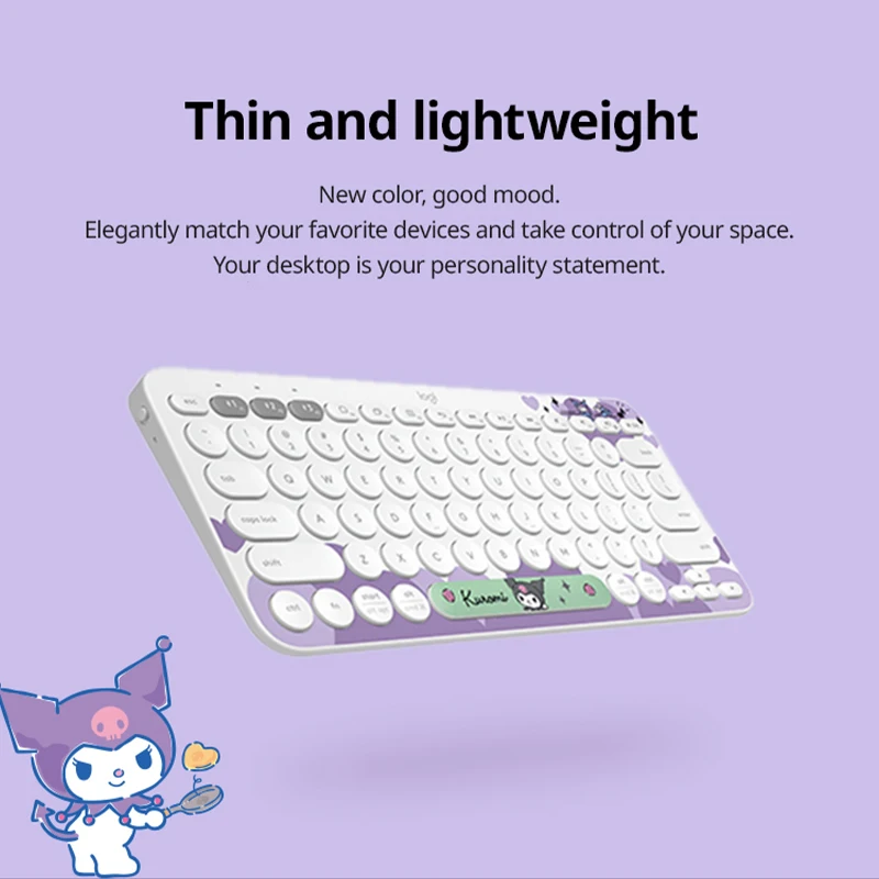 Sanrio cartoon Logitech K380 Wireless Bluetooth Keyboard Kuromi Slim Portable Keyboard Laptop Tablet ipad computer mac keyboard