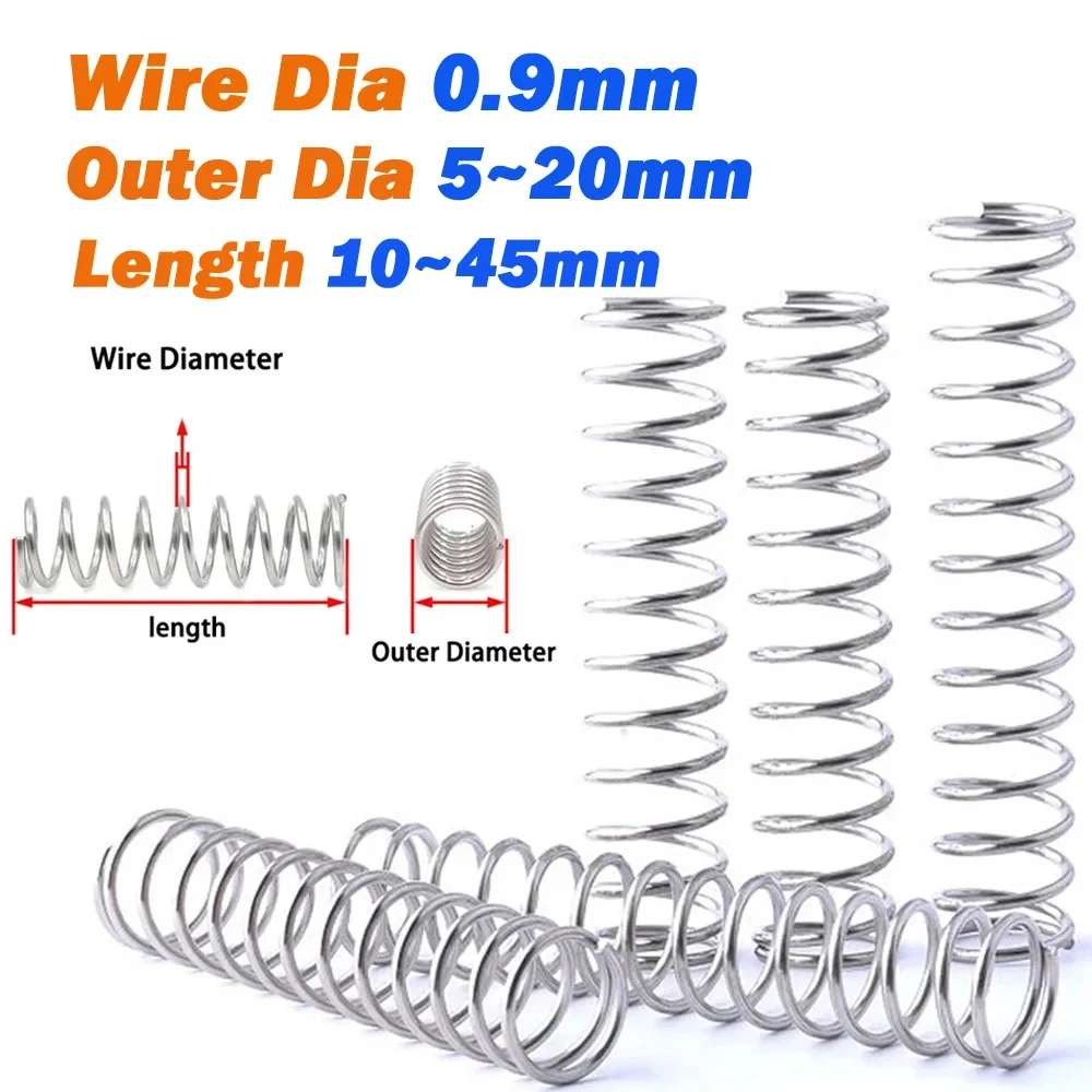 10 قطعة سلك الربيع ضغط ضياء 0.9 مللي متر الربيع الصلب مايكرو ضغط صغير الربيع القطر الخارجي 5 مللي متر ~ 20 مللي متر طول 10 مللي متر ~ 45 مللي متر #1