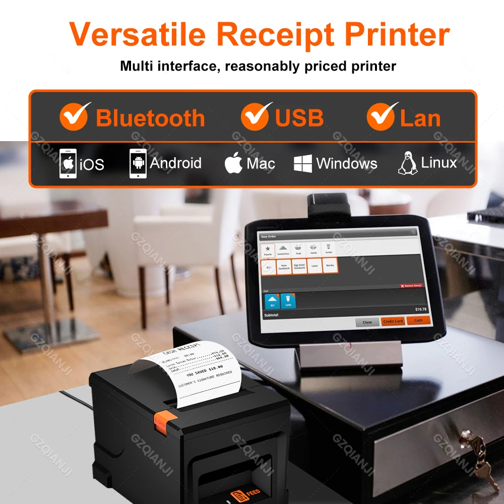 Kitchen Check Thermal Lan Bluetooth Printer 80mm Money Receipt Printing Multifunctional Machines for Small Businesses and Wall