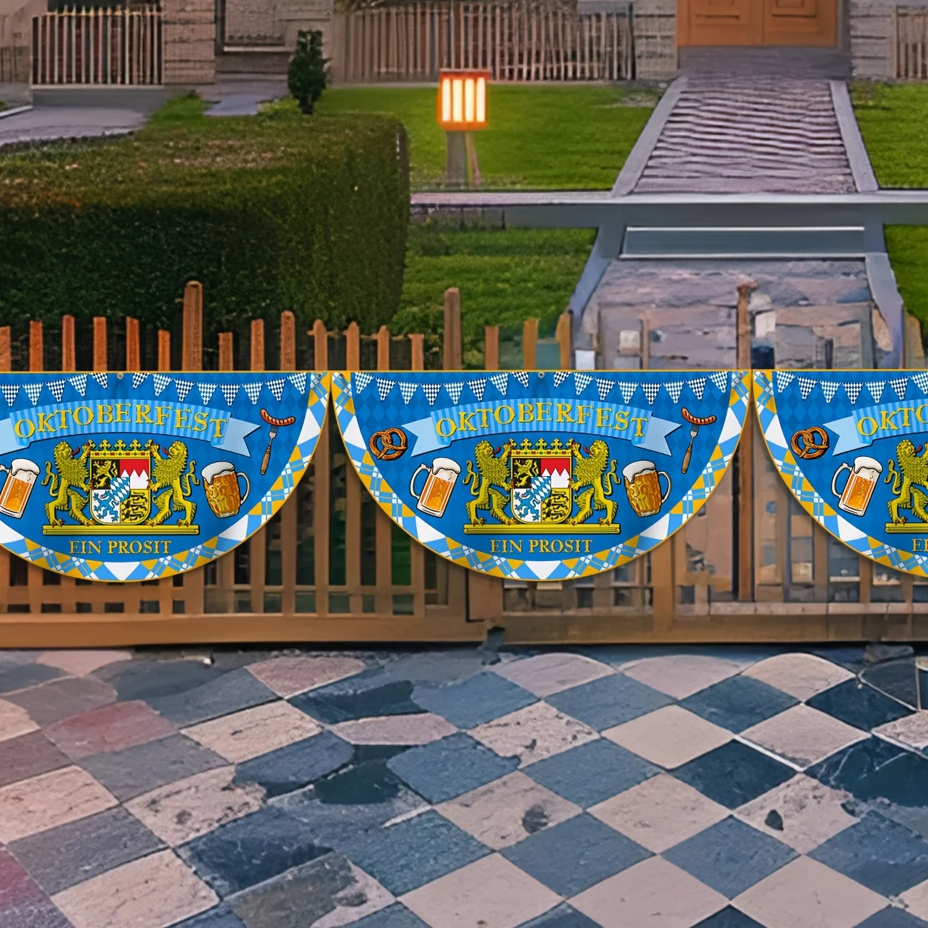 Oktoberfest Decoration Oktoberfest Bunting Beer Festival Pleated Fan Flag Bavarian Check Half Fan Flag Hanging Banners for - Image 2