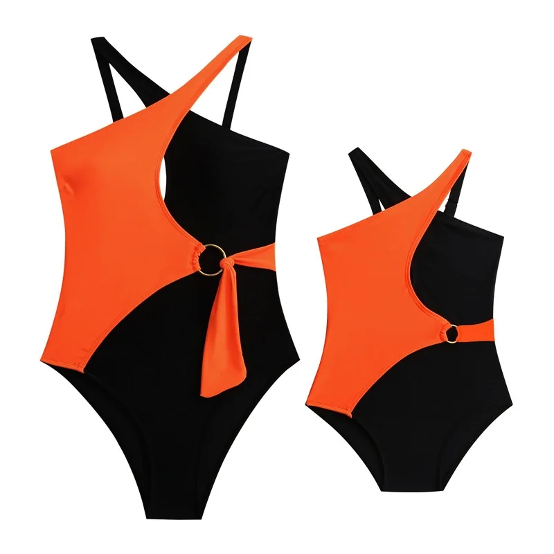 New Mother Daughter Swimsuits Mommy And Me Swimwear Bikini Family Look Bathing Suit Family Matching Sexy Color Blocking Swimsuit