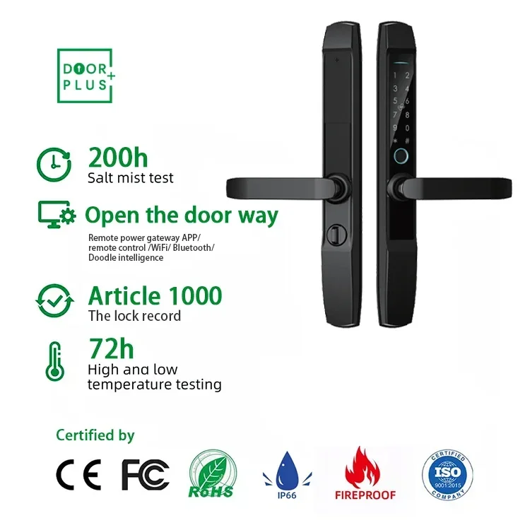 Doorplus-Bloqueio Inteligente Inteligente de Impressão Digital, Fino Deadbolt Lock, Porta Deslizante WiFi