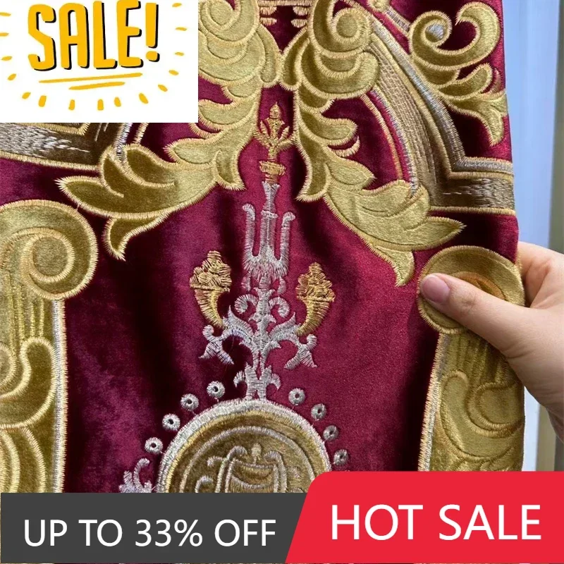 

Europe Wine Red Gold Embroidered Villa Luxury Curtains for Living Room Windows High Quality Velvet Bedroom Hotel Valance Curtain