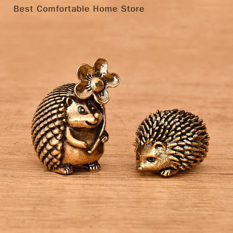 Antique Hedgehog Small Ornaments Solid Brass Antique Animal Sculpture Crafts Desk Tea Table Decoration Home Decor