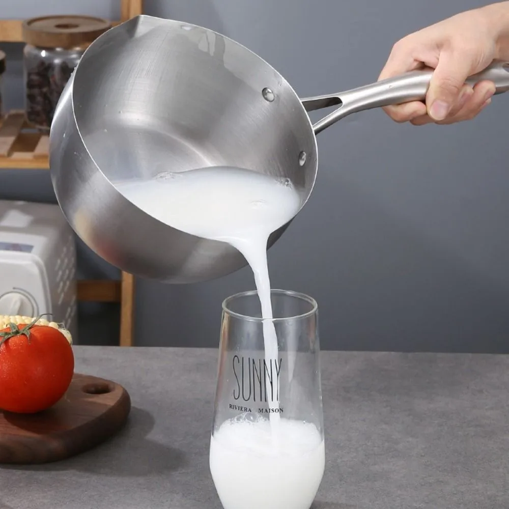 Universal With Glass Lid Stainless Steel Saucepan No Coating Flat Bottom Milk Pot Long Handle Fast Heat Soup Pot Porridge
