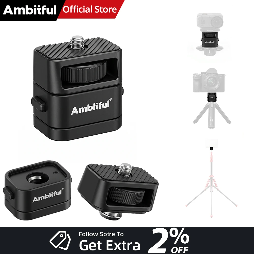 Adaptateur universel AMBITFUL MC1 à vis 1/4'' pour appareil photo reflex numérique, éclairage d'appoint, caméra d'action DJI PK3 PK4 Insta360, trépied pour support d'éclairage