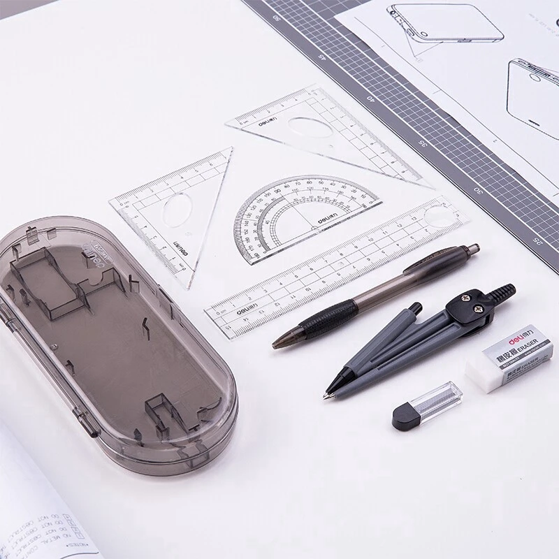 Deli 8PCS/Set Drafting Supplies Compass Rulers Complete Math Tool 9591