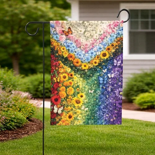 Floral Pride Garden Flag LGBTQ Rainbow Equality Banner Outdoor Decor AAV hhz