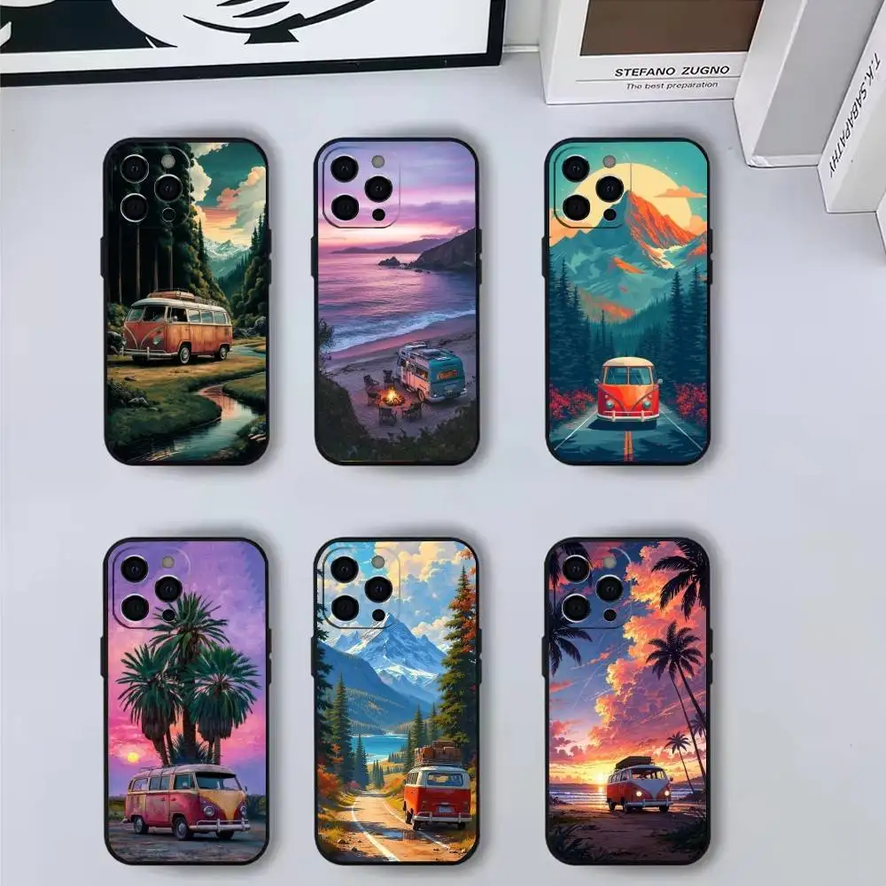 

Combi V-Van Car Camping Phone Case For iPhone 17,16,15,14,13,12,11 Plus,Pro Max,XS,Soft Silicone Black Cover