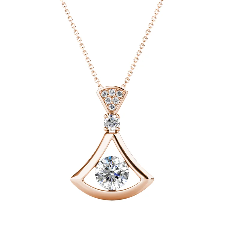Daisini Fan Shape Pendant Necklace for Women with Swarovski Crystals Geometric Necklace Elegant Jewelry Gift
