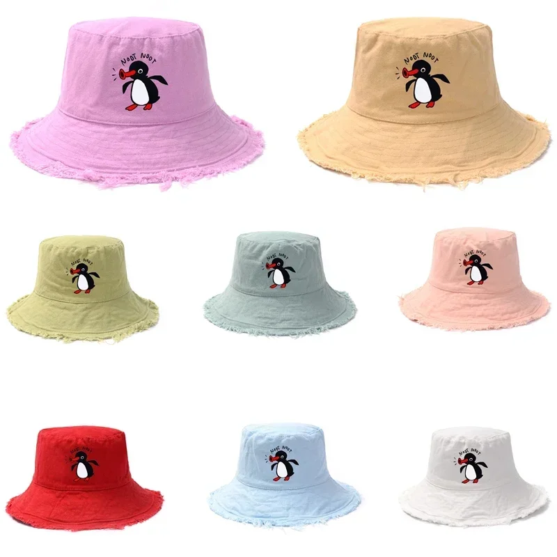 Summer Penguin Bucket Hat Reversible Bob Men Women Cotton Travel Beach Fisherman Hat Outdoor Sports Pull Up Bob Panama Sun Hat