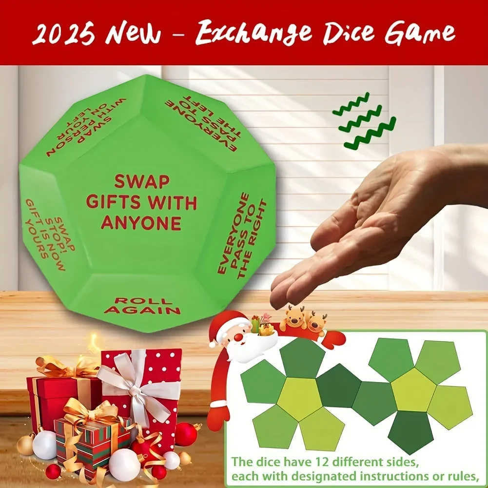 Santa's Surprise Gift Swap Dice Santa Swap Gift Exchange Dice - 12 Unique Sides, Perfect for Christmas Party Games and Supplies!