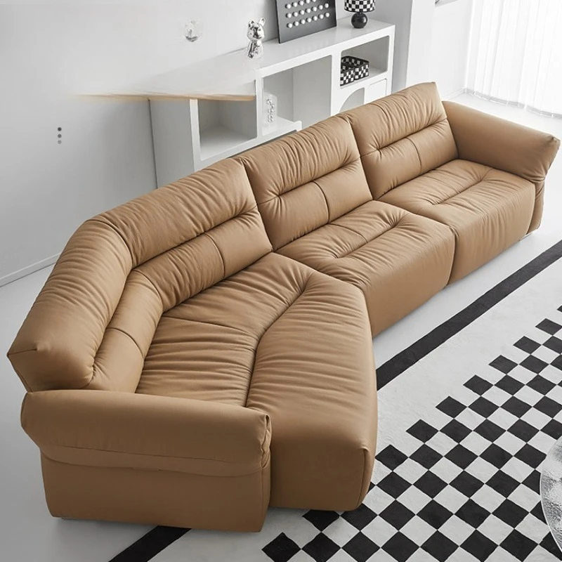 Living room small apartment simple modern first layer cowhide Italian minimalist sofa