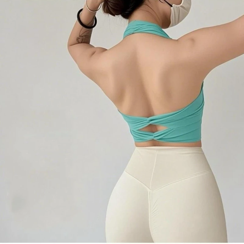 

Yoga camisole with chest cushion, women's beautiful back, Pilates, neck hanging, cross