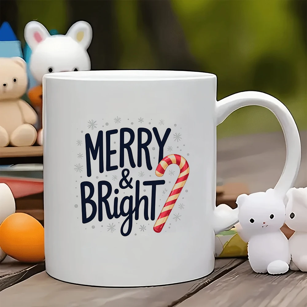 

11oz Cup + Holiday Cartoon Stickers Christmas Gift MERRY & BRIGHT Kids Water Bottle Family Office Creative Coffee Cup