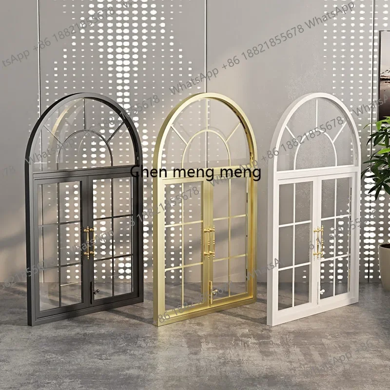 E182 Custom French retro double open window dining room arched floor-to-ceiling window study glass window