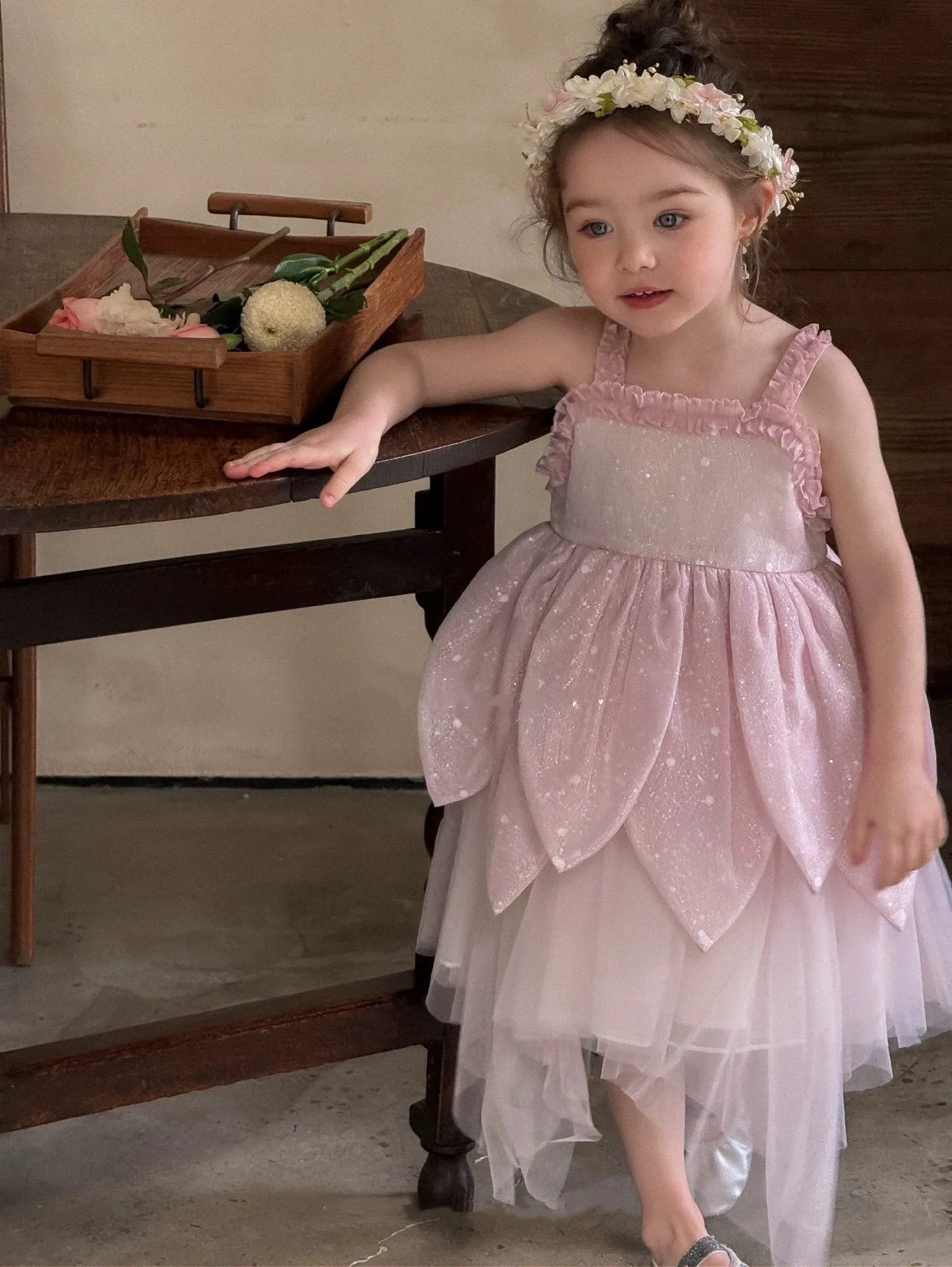 Bloemenfee meisje jurk vest mouwloos schouderriem jarretel prinses bloemblaadje rok magische elfen Halloween jurk - afbeelding 2