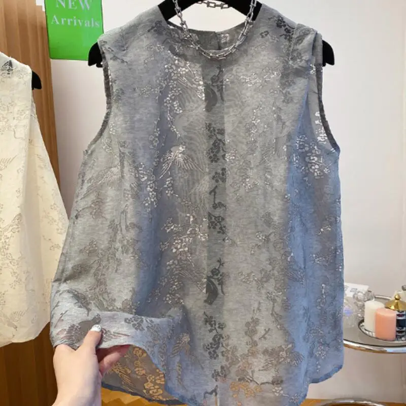 Hot 2026 Summer New Women Wear Light Luxury Elegant Sleeveless T-Shirt Tops Fashion Versatile Hollow Lace Jacquard Tank Tops