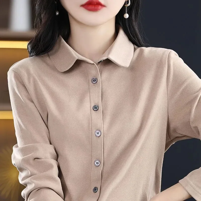 

Fashion De Rong Casual Shirt 2024 New Women Shirt Tops Spring Autumn Winter Long Sleeved Thicken Warm Bottoming Shirt Female