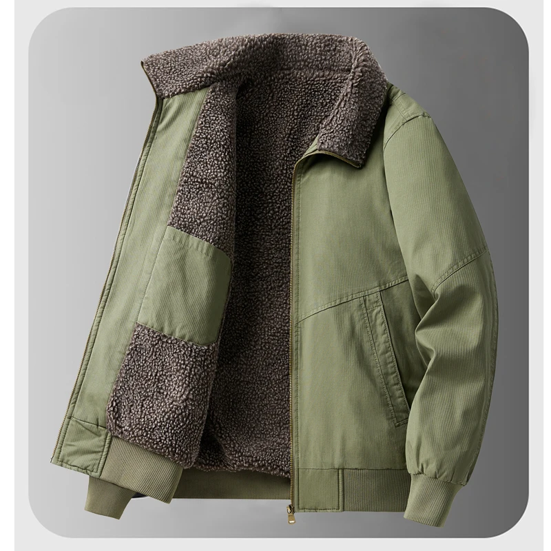

Men Winter Fleece Jacket Outdoor Windproof Warm Lapel Jacket Loose Comfortable Casual Versatile Handsome Motorcycle Men Coat