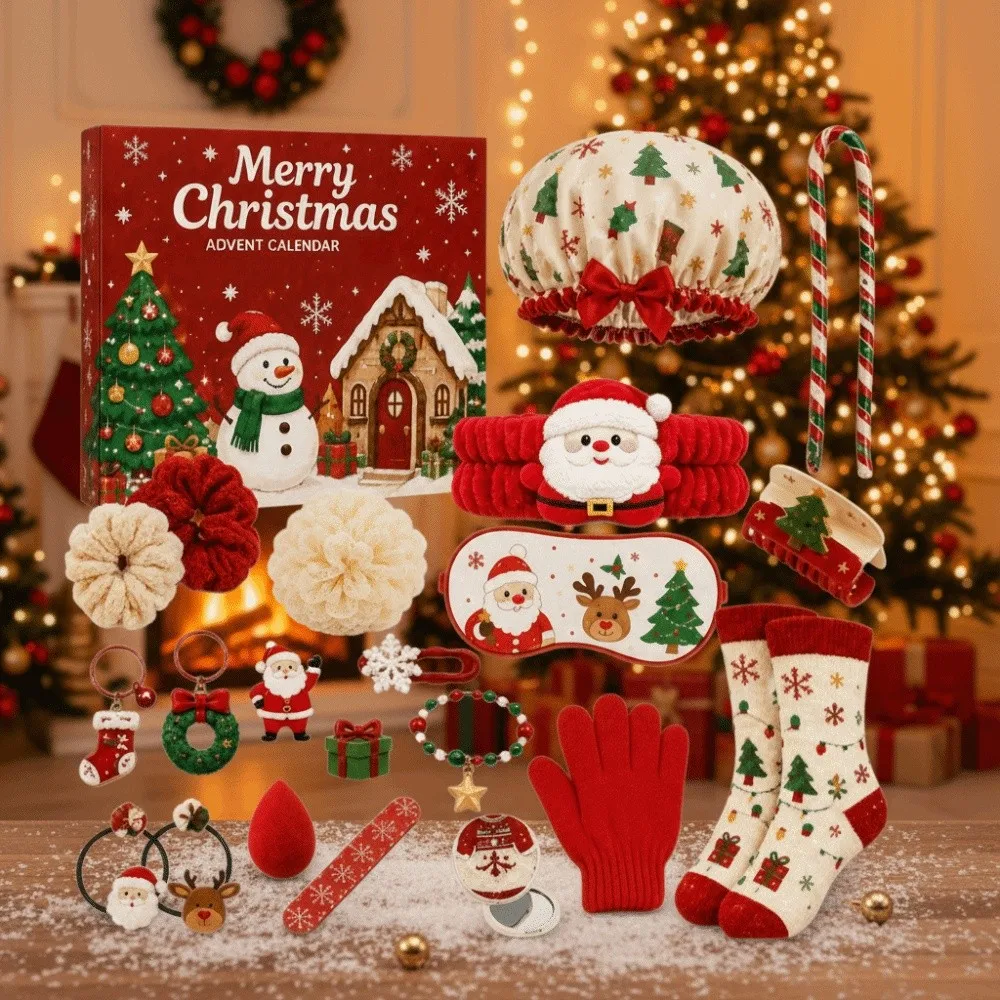24Pcs Disassembly Gift Christmas Advent Calendar Box Jewelry Suit Girls Hair Accessories Christmas Gift Kit Box 24Pcs