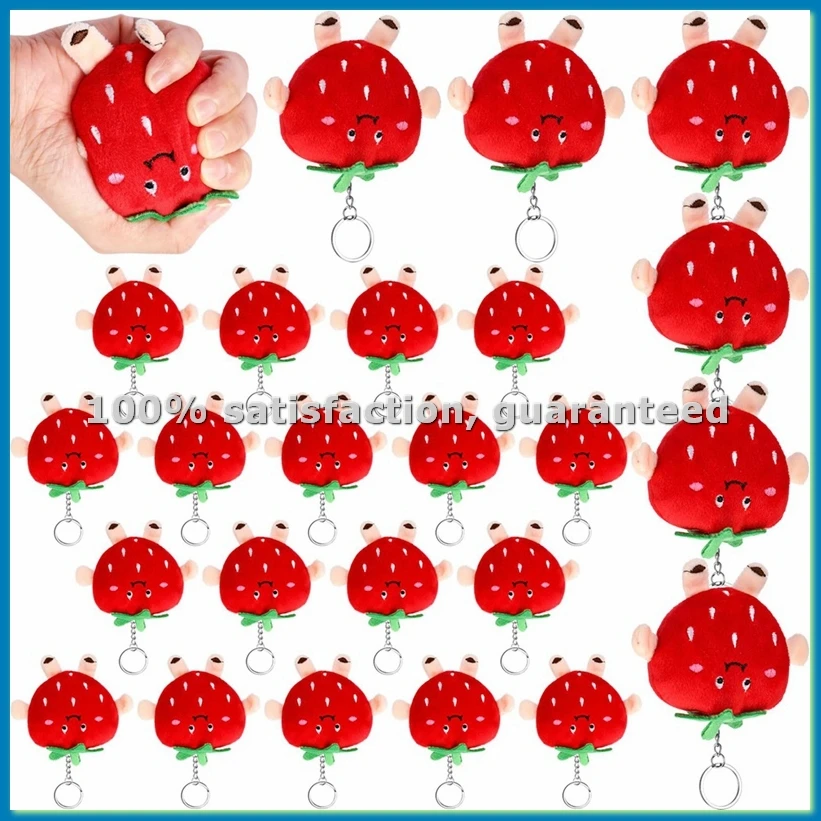 24Pcs Cute Strawberry Fruit Keychains Plush Pendant Red Plush Stuffed Kawaii Charm Goodie Bag for Strawberry Party Favor-ABLL