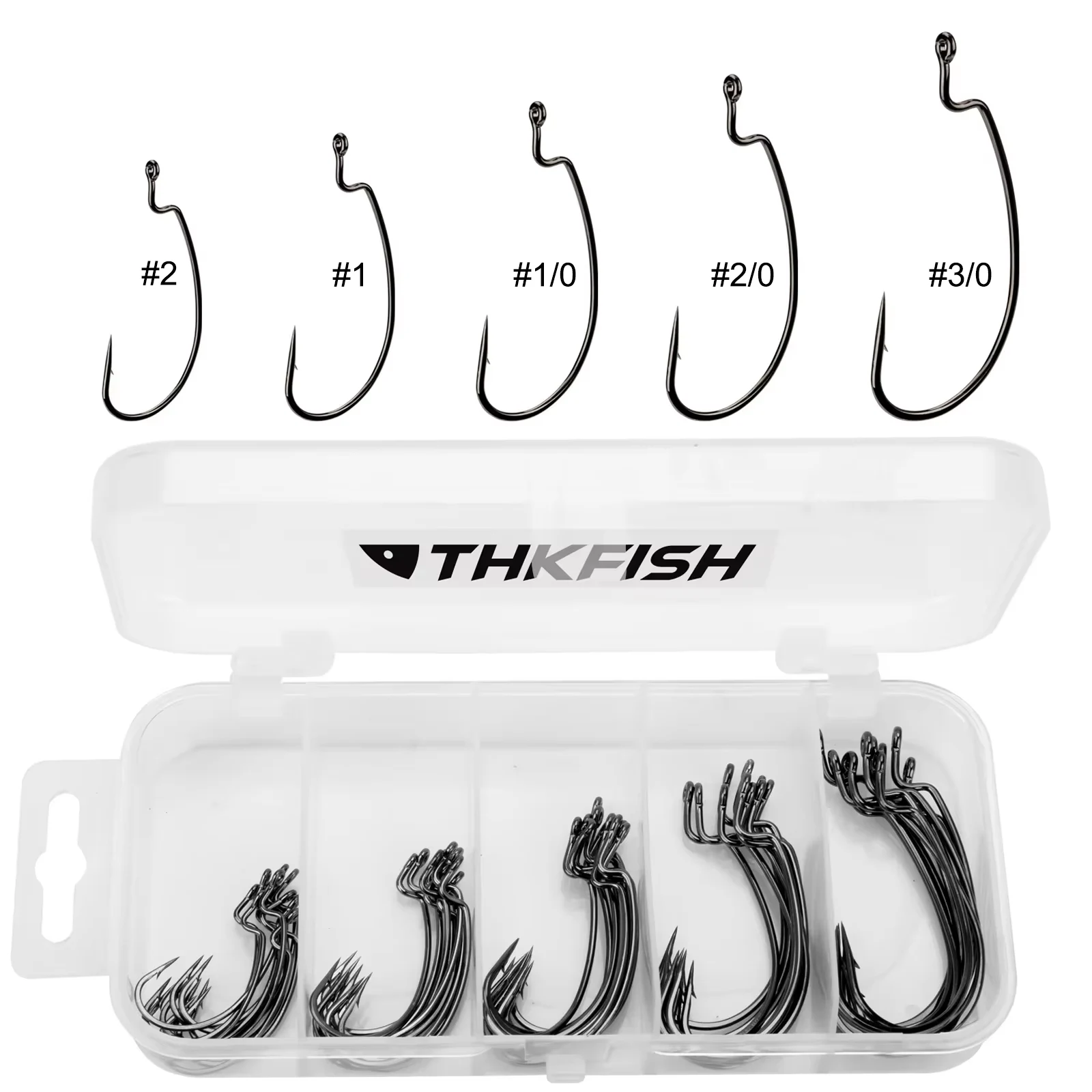 

50pcs Box Fishing Hooks Set Jig Crank Barbed Hook High Carbon Stainless Steel Wide Gap Offset Fishhook Soft Worm Sea Hook Tackle