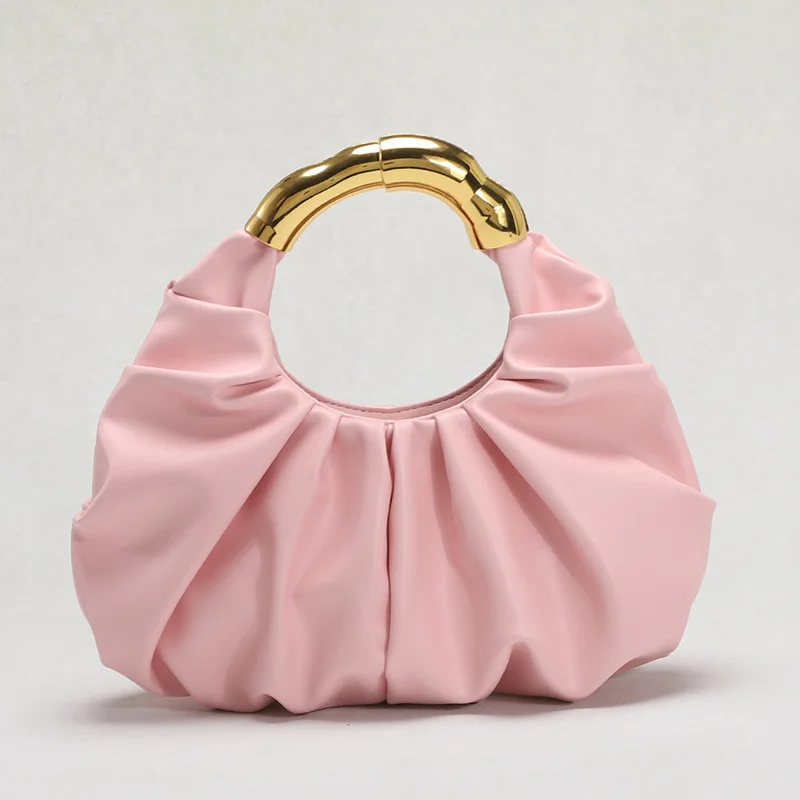 

New Cloud Bag with Pleated Design High-End Feel Simple Asymmetric Hardware Handbag