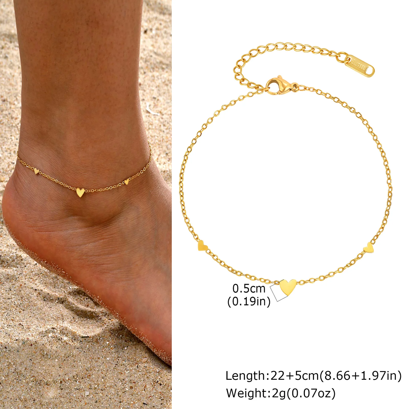 Herz-Fußkettchen aus Edelstahl für Damen, vergoldetes, zartes Fußkettchen-Armband, leichter Luxus-Fußschmuck, Partygeschenke für Mädchen