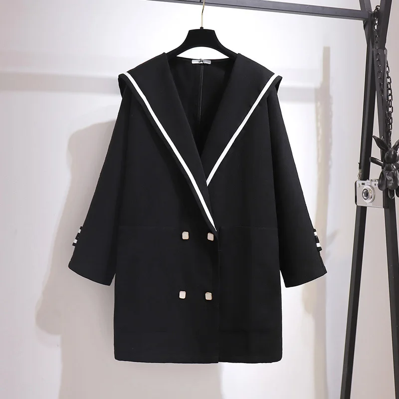 

Large Size Women's Sailor Collar Cape Woolen Coat Autumn Bust 160cm 2XL 3XL 4XL 7XL 10XL Casual Loose Long Sleeve Coat 150kg