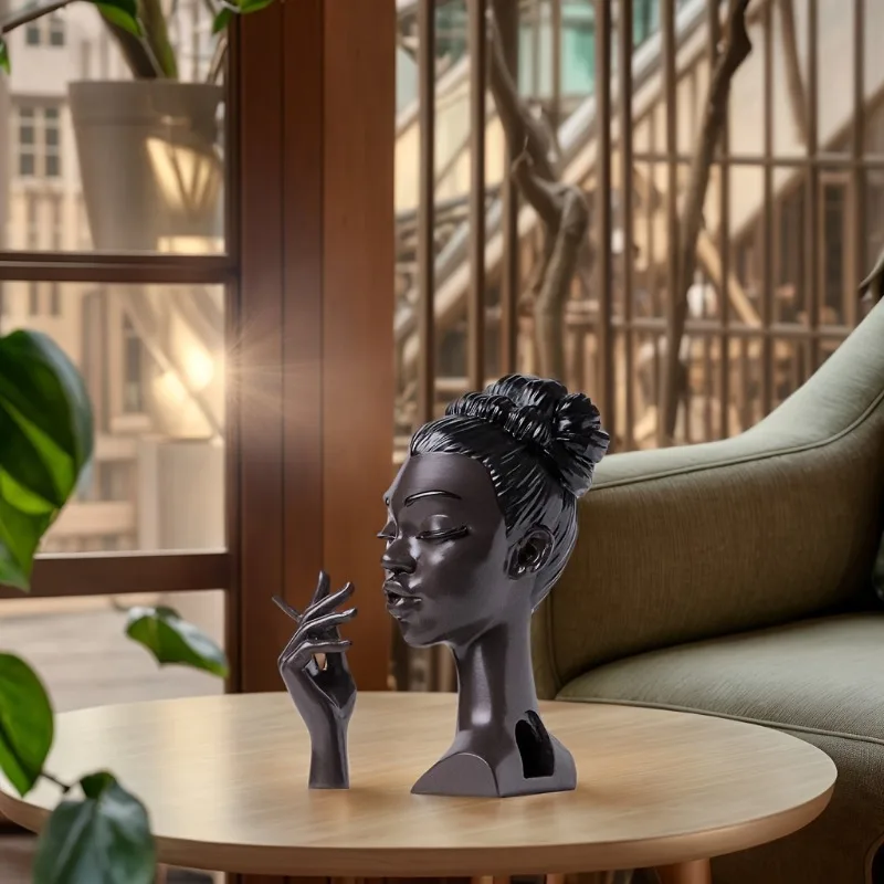 Black Lady Smoker Creative Light Luxury Table Ornament Figure Sculpture
