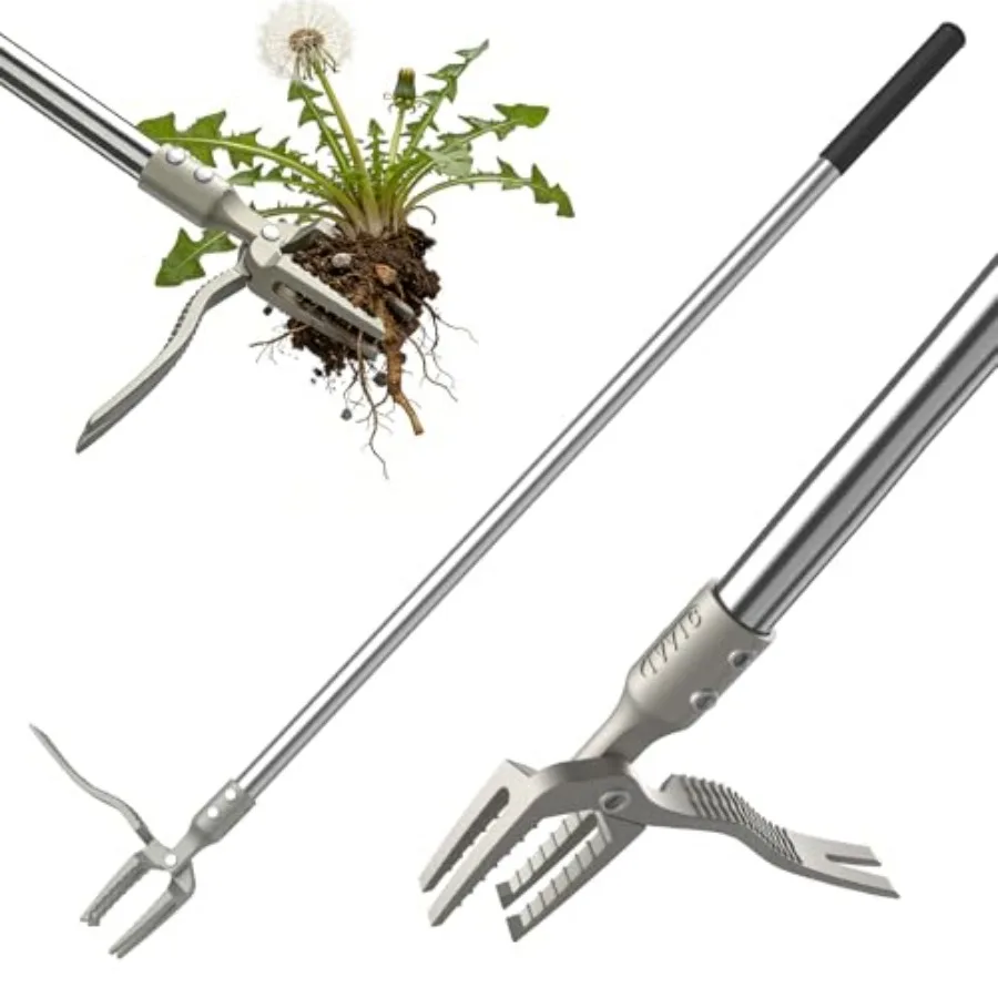 

Manual Weed Puller Tool, 47" One-Piece No Assembly Stainless Steel Weeder with Long Handle, Stand Up Heavy Duty Hand Weeding To