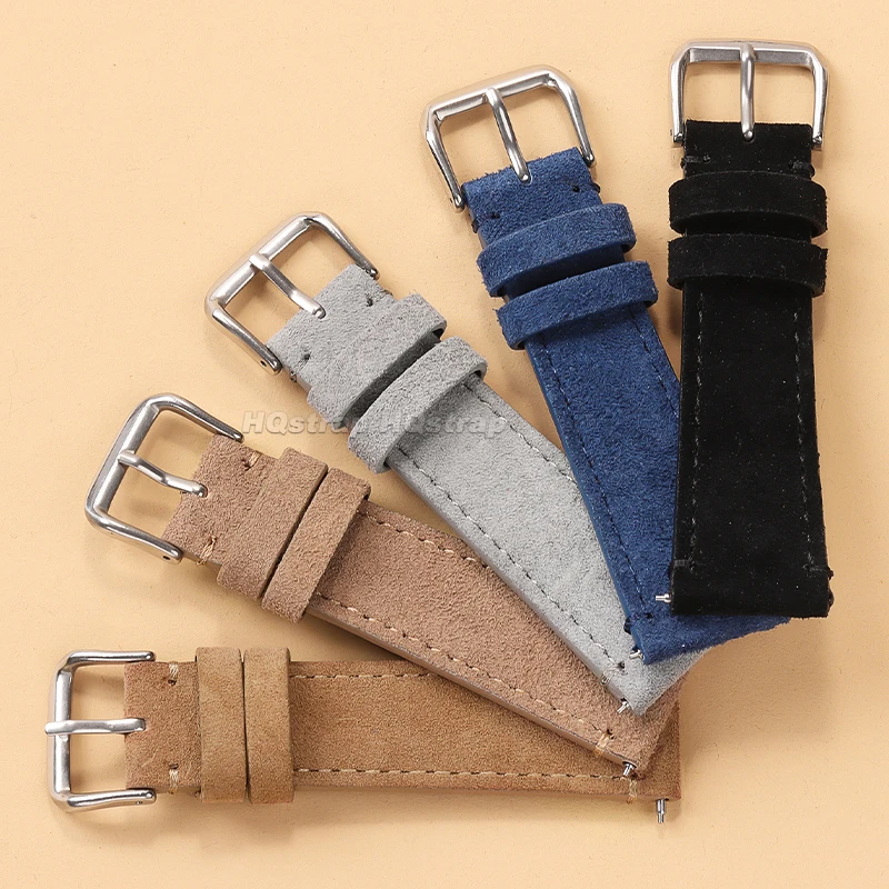 Suede Leather Strap 20mm 22mm Vintage Soft Watch Band Quick Release Wristband for Seiko for Omega Bracelet Replacement Belt