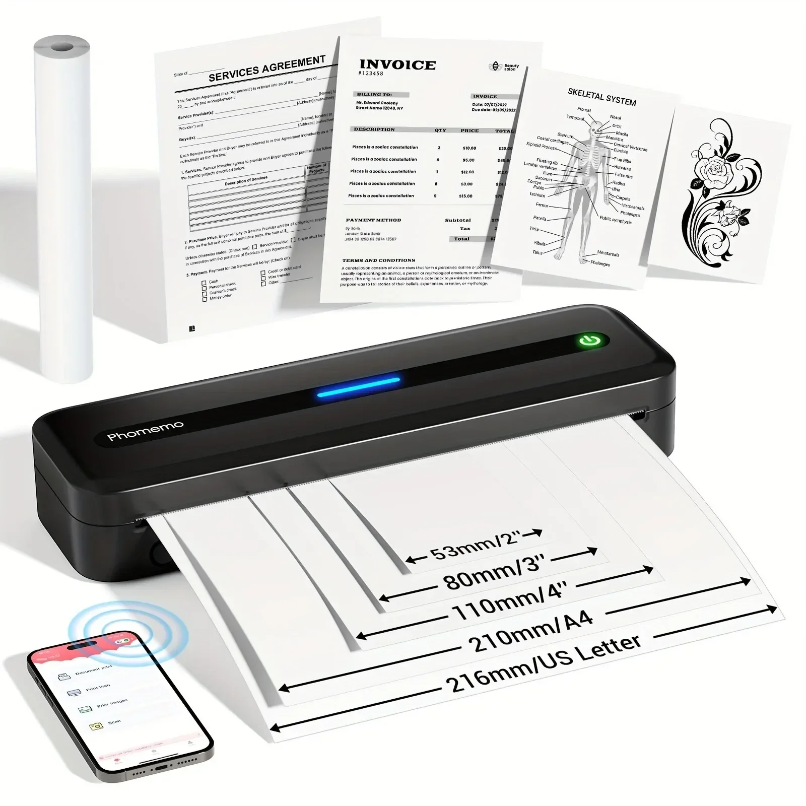 Letter Thermal Printer Paper 1/3/5 Roll A4/US 8.5/8.29 inches Wide Compatible with MT810 M08F and Other Portable Thermal Printer