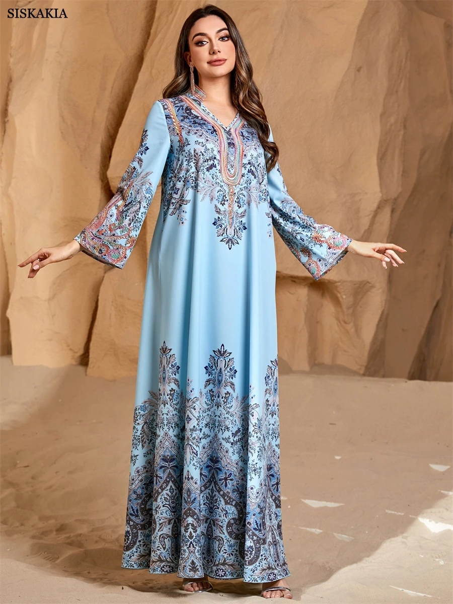 

Siskakia Muslim Luxury Woman Graphic Print Evening Dress Elegant Moroccan Caftan Long Stylish Abaya 2025