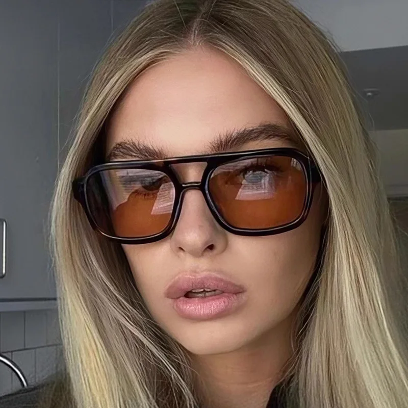 Vintage kare güneş gözlüğü kadın lüks marka tasarım SDouble işın güneş gözlüğü kadın moda şeker renkler Oculos De Sol Feminino