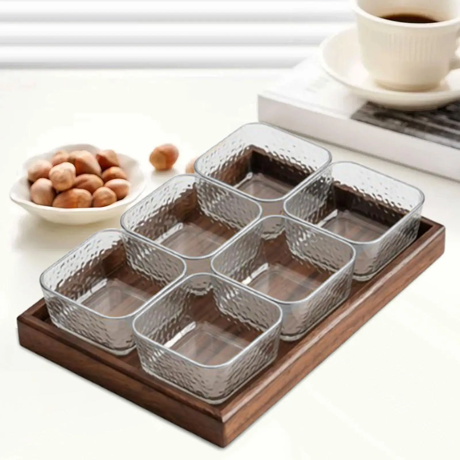 Luxury Divided Serving Tray Glass Wood Multipurpose Organizer for Snacks Berries Tray Dried Fruit Dining Table