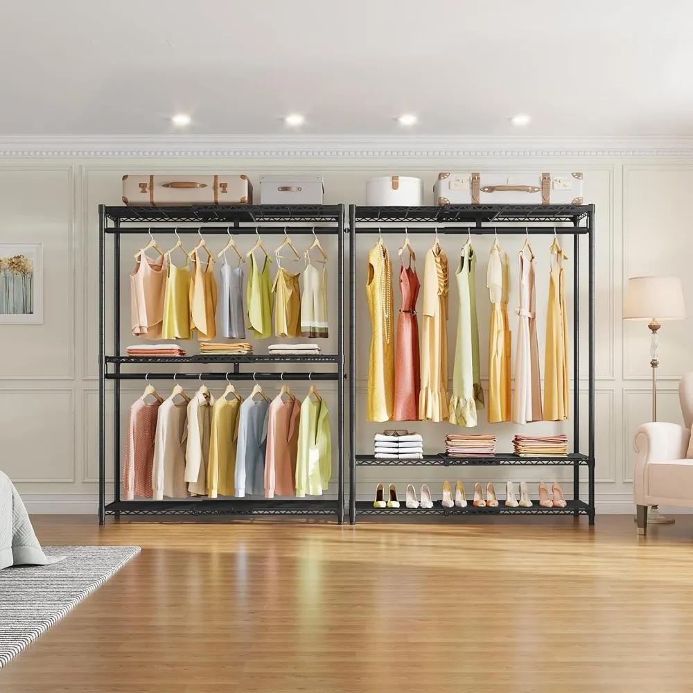 نظام خزانة قابل للتعديل، قابل للتوسيع من 2'8 إلى 4'6، مع أرفف قابلة للتخصيص وقضبان شماعات لمتجر الملابس شديدة التحمل #5