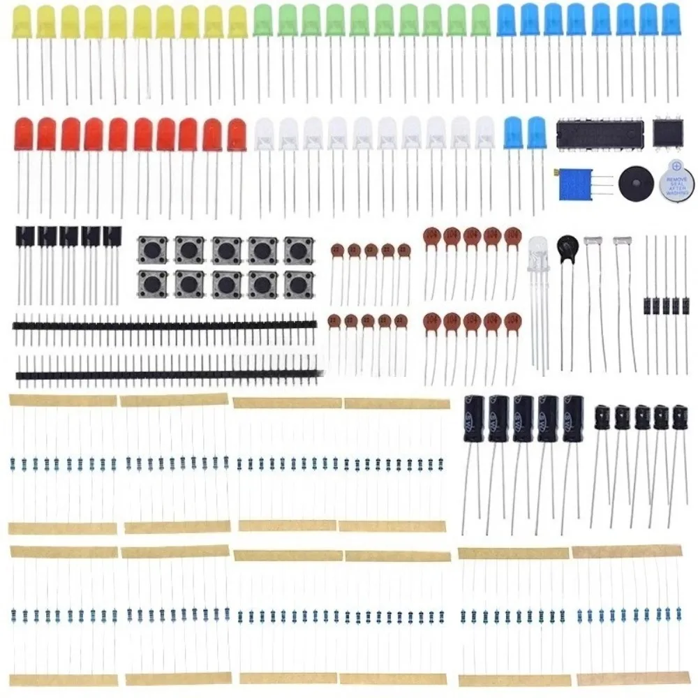 Electronic Components Pack Basic Electronics Parts LED Buzzer Capacitor Resistor Compatible with Arduino UNO MEGA2560 Raspberry