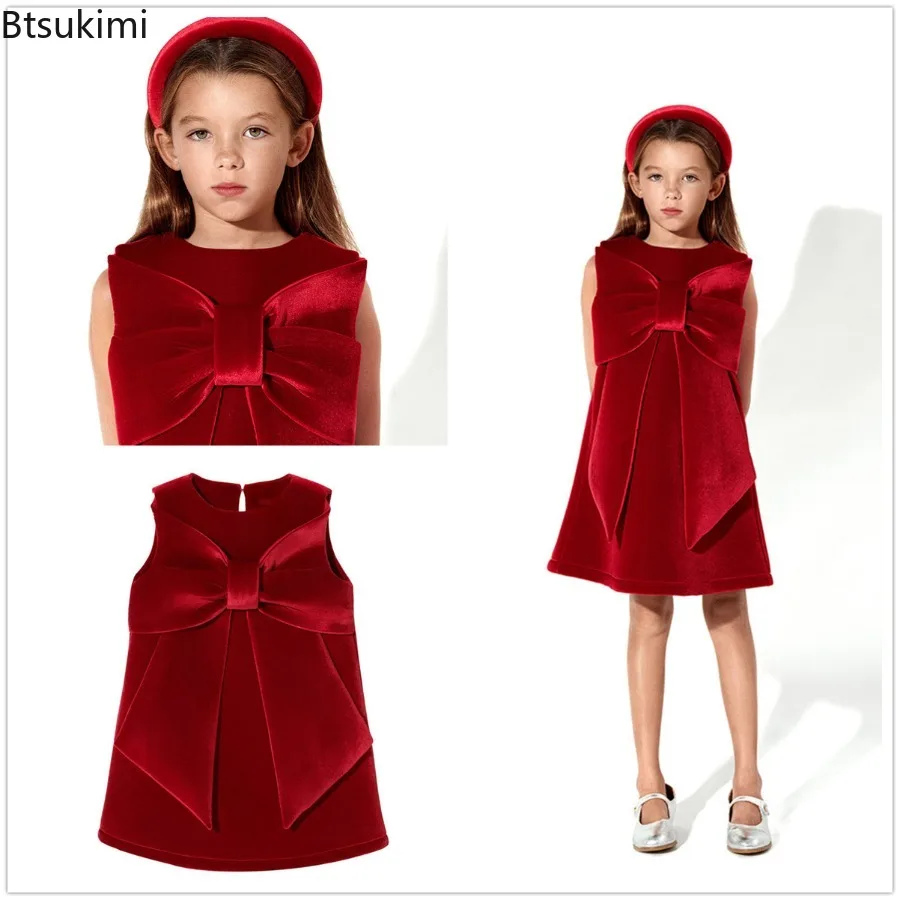 

Sweety Big Bow Red Corduroy A-line Dress Girls Christmas Party Princess Dress Anime Cosplay Costume 2026 New Year Gift for Girls