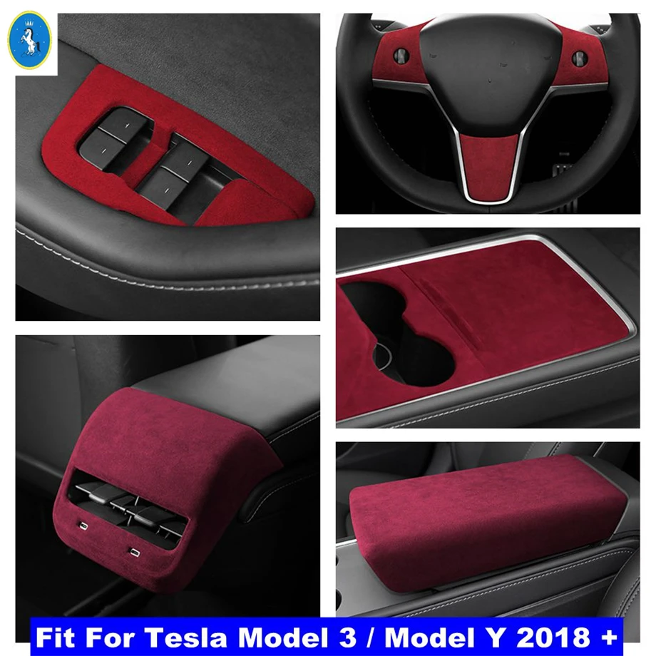 

Auto AC Air Outlet / Glass Lift Switch / Steering Wheel Panel Cover Trim Accessories Kit For Tesla Model 3 / Model Y 2018 - 2022