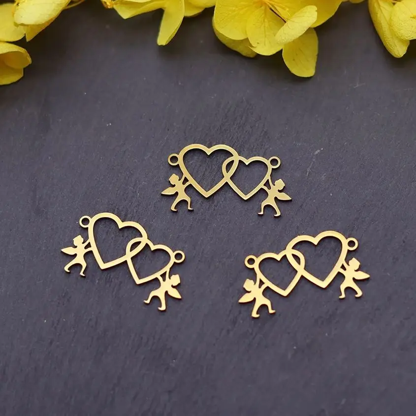 

3pcs Angel Cupid's Love Heart Line Pendant Stainless Steel Charms for Jewelry Making Sweet Necklaces Bracelets diy Accessories