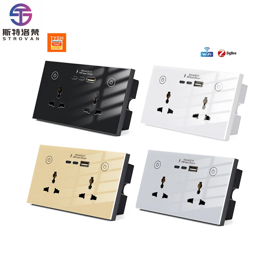 

STLF Tuya Zigbee Wifi Universal Light Wall Socket PD 3.0 QC 3.0 70W Super Charger Electrical Smart Socket