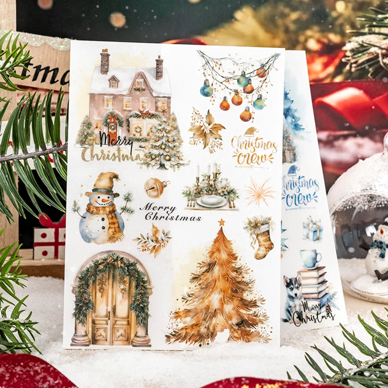 Mr.Paper 6Style 2Pcs/bag Christmas Party Theme Transfer Sticker DIY Handbook Scrapbook Phone Case Diary Greeting Card Decoration