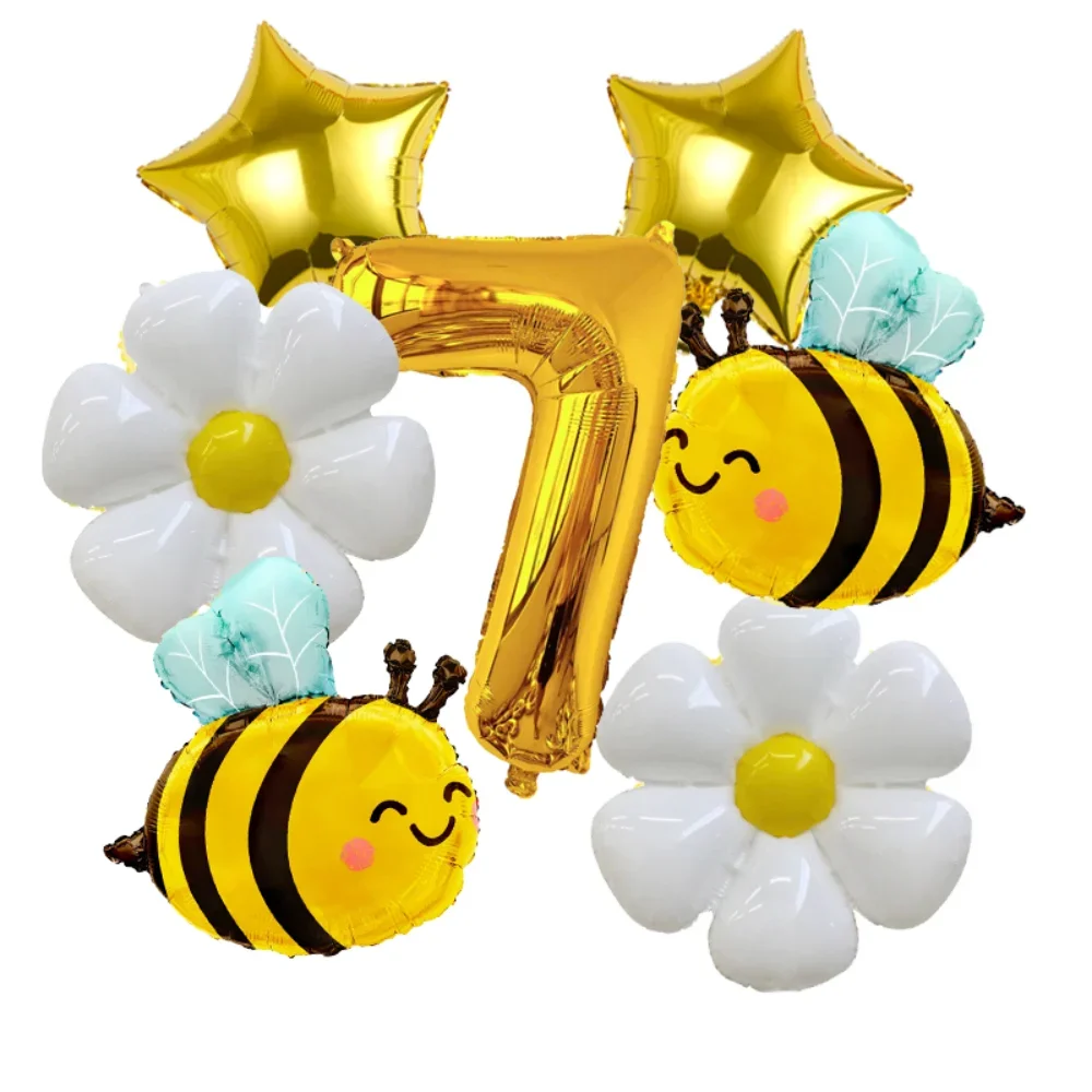 6 Stück Biene Gänseblümchen Golden 32 Zoll Zahl Aluminiumfolie Ballons Set Gänseblümchen Blumenballon für Bienenthema Geburtstag Babyparty Zubehör – Detail 17