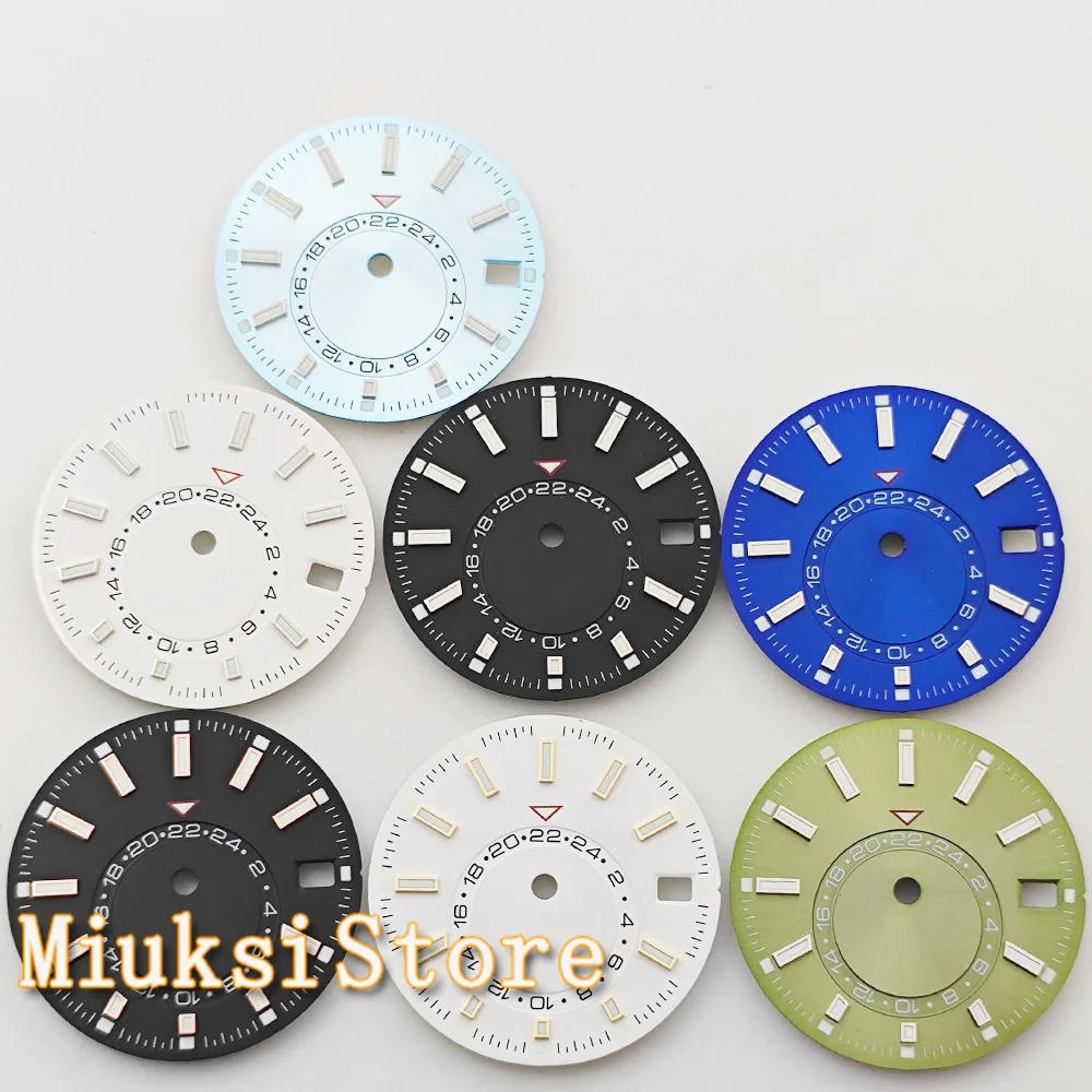 NH35 Dial 28.5mm Black Blue Green White Sterile Watch Dial Green Luminous Fit NH34 NH35 Movement fit 3/3.8 o'clock Crown